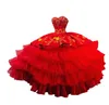 2022 Puffy Or Brodé Quinceanera Robes Charro Robe De Bal Pour Les Femmes À Plusieurs Niveaux En Organza Satin Perlé Doux 15 Filles De Bal Robe Formelle Plus La Taille