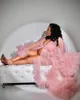 Ruffles Pink Tulle Kimono Women Prom Dress Robe for Photoshoot Puffy Sleeves Evening Gowns African Cape Cloak Maternity Dress Photography