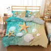 Homesky 3D Beach Ensemble de literie Ocean Starfish Housse de couette Bleu Ensemble de lit Taie d'oreiller Couette Ensembles de literie Linge de lit Housse de couette 201021