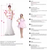 Luxuriöse glitzernde weiße Meerjungfrau-Hochzeitskleider 2021, Saudi-Arabien, durchsichtig, langärmelig, Spitze, Prinzessin, Boho-Hochzeitskleid, Perlenrobe de Mariee