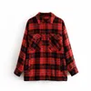 Vintage stijlvolle zakken oversized plaid jas jas vrouwen mode revers kraag lange mouw losse bovenkleding chic tops 210422