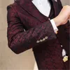 3 шт. Мужской костюм с брюками TEROS Свадебные костюмы для мужчин Красный синий цветочный жаккардовый тонкий подходящий смокинг Garnitur Meski 201106