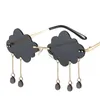 Special Design Cloud Lenses Sunglasses With Raindrops Dangling At Chains Cute And Fashion Novelty Rimless Eyeglasses