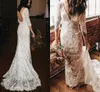 3/4 Long Sleeves Bohemian Wedding Dresses Full Lace V-neck Backless Mermaid Sweep Train Robes de Mariée Beach Country Bridal Gown