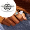 Cluster Rings Chakra For Women Sterling Silver Lotus Flower Ring Healing Crystals Jewelry,with Gift Box And Wishes Greeting Card