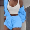 2021 Plush Tracksuit Women 3 Pieces Set Sweatshirts Sweatpants Sweatsuit Jacket Crop Top Shorts Suit Sports Suit Jogging Femme Size S-3XL