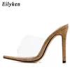 Eilyken Fashion PVC Transparente Sexy High Heel Ponto Poe Peep Toe Women Summer Slippers Slip On Women Shoes Y200423