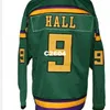 Real Men real Full broderie # 9 Jesse Hall # 9 Mighty Ducks Movie Hockey Jersey ou personnalisé n'importe quel nom ou numéro Hockey Jersey