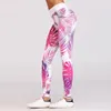 Modèle de feuille sexy imprimé numérique leggings longs maigres pour dames sport push up rose polyester leggings respirants 201203