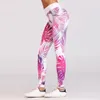 Leggings lunghi skinny stampati digitali con motivo a foglie sexy per leggings sportivi push-up in poliestere rosa da donna 201203