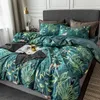 Set di biancheria da letto in stile nordico Piante tropicali Stampa di seta lavata Queen King Size Copripiumino Lenzuolo con angoli Federe 201210