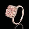 Ny design smycken 925 Sterling Silver Square Ring Gemstone 10 * 10mm Rosa High Carbon Drill Diamond Ring