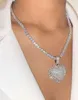 Iced Out Bling Women Jewelry Micro Pave 5a Cz Cubic Zirconia Big Heart Pendant Tennis Chain Sparking Halsband