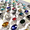 Bulk lots 30pcs Multi-styles Mix Big Zircon Stone Silver Rings for Women Vintage Mens Luxury Antique Crystal Rings Whole Weddi218C