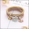 Charme Bracelets Bijoux 3 Couleurs / Lot Bracelet Élastique Pour Les Femmes Cristal Arbre De Vie Hibou Clé Serrure Musique Note Papillon Coeur Drop Delivery 20