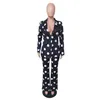 L054 YZ1295 2022 Spring Plus Size Tracksuits Women Fashion Clothes Single Button Blazer Jacket Polka Dot Pant Suit337f