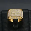 Iced Out Bling Charme completa Tready Praça Copper Zircon anel para homens Mulheres Jóias de Ouro Tamanho