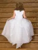 2021 Vestidos de niña de flores dulces blancos para bodas Joya Hasta el tobillo Apliques Arco Vestido de desfile para niñas Vestido de primera comunión barato