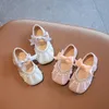 Sandálias para meninas primavera na primavera infantil crianças meninas meninas bowknot plana cristal sapato de casamento de casamento branco rosa