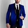 Custom Made Groomsmen Smoking da sposo con risvolto nero Abiti da uomo in velluto Matrimonio Miglior abito blu reale 2020 (giacca + pantaloni + cravatta + gilet)