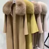 iHobby 고품질 100 % 양모 여성 큰 여우 모피 칼라 겨울 코트 패션 모직 벨트 코트 201222