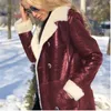 Dames en cuir manteau veste mode tendance polaire à manches longues revers longue section vêtements d'extérieur designer femme hiver décontracté double boutonnage manteau