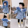 Down Coat Korean Denim Jacket For Baby Girl Clothes Autumn Winter Kid Hooded Fur Warm Jean Outerwear Child 2 3 4 5 6 Year1015109