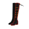 Designer Boots Autumn Winter Ladies High Heel Black Elastic Flock Slim Fit Over The Knee Boot