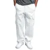 Newly Men Cargo Pockets Sweat Pants Casual Loose Trousers Solid Color Soft for Sports DO99 1114