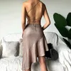 Venda Quente Mulheres Bling Backless Party Dress Luxuoso Designer Rosa Fliga Noite Vestidos Espaguete Strap Prom Vestido de Prom Engajamento