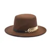 Nowy Klasyczny Khaki Płaski Top Melonik Kapelusz Wełna Fedora Kapelusz Dla Kobiet Szeroki Brim Top Jazz Cap Eleganckie kapelusze Panama