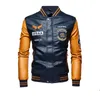 Chaqueta de cuero Hombres Bomber Chaqueta de béisbol Biker Pu Coat Faux Pilot Fleece College Top Cuero Negro Slim Fit Motocicleta 201128