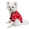 4color Dog Apparel Autumn Winter Double Letters Stripe Printed Small Sweet Wind Sweaters Coat Pet Cat Dogs Knitted Clothes Buttons Outwear Outfits