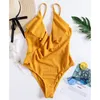 2019 Sexy 1pc Swimsuit Tush Up Baging Suit Swimwear Женщины Falbala v Neck Ruffle Sexy Monokini Lady Swim Suit Biquini T200708