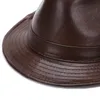 Mens Hat Winter Leather Fedora Cow Leather Trilby Warm Lining Medium Width Gorra Hombre Cortex Gentle Mens Fashion354S