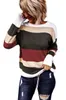 Fashion New Womens Suters Rodada Collar Tricô Pulôver Mangas Longa Stripe Stripe Senhoras De Tricô Partido Casual Hoodie Tamanho S-2XL