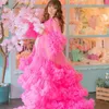 Modern Tulle Prom Dresses Sheer Tier Ruffles Servizio fotografico Abiti a maniche lunghe Abito premaman Abiti oversize 2022