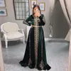 Caçador formal vestidos de noite verde com ouro aplique manga longa marroquina kaftan vestido de baile 2021 roupão de soiree vestidos de festa