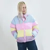 Femmes Fresh Rainbow Contraste Court Pain Parkas Hiver Zipper Poches Veste Femmes Parka Casual Patchwork Fuffy Femme Veste 201225