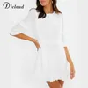 DICLOUD Casual Femmes Blanc Mini Robe d'été à volants Femmes à manches courtes Noir Solide Robe ample Tunique de plage Vêtements pour dames LJ200808