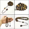 Pulseiras de charme estilo mans tasbih tigre olho de pedra natural ros￡rio mu￧ulmano Isl￣ 33 66 99 contas Bracelets de moda 2xqs