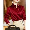 Jakość marki luksusowe kobiety koszula eleganckie biuro zapinane koszule z długim rękawem Momi jedwabna krepa satynowe bluzki biznesowy top damski 220207