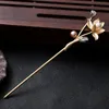 Jóias cabelo da flor de Lotus Morkopela Vintage Longo Hairpin vara pinos de metal Acessórios Mulheres Banquet cabelo para as mulheres