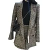 2021 Herfst Winter Runway Designer Tweed Formele Pakken voor Dames Office Lady Plaid Blazer Jas Top Mini Rok 2 stuk Set1