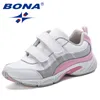 Bona Ankunft Langlebige Kinder Schuhe Mode gestreifte Kontrastfarbe Jungen Mädchen Sneakers Trendy Kinder Sportschuhe Laufen LJ201202