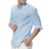 Nuevas camisas para hombre, camisas informales transpirables de lino y algodón de manga larga de verano, camisas informales ajustadas de Color sólido para hombre