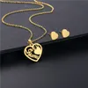 Cadeau de fête des mères pendentif collier ensemble de bijoux en acier inoxydable creux amour U maman coeur forme mots boucles d'oreilles ensemble cadeaux