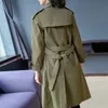 Sonbahar ve Kış Yeni Windshirt Kadın Moda Turn Lapel Mizaç Uzun Kollu Slim Ordu Yeşil Uzun ve Orta Uzunluk Palto LJ201021