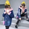 Nouvelle mode filles denim veste enfants vestes d'hiver avec des tenues en polaire berbère jeans pour enfants mince longs manteaux d'extérieur chauds 201125