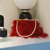 Shoulder Bags White Feather Handbag Women's Evening Clutch Bag Exquisite Pearl Chain Wedding Bridal Party Banquet Totes